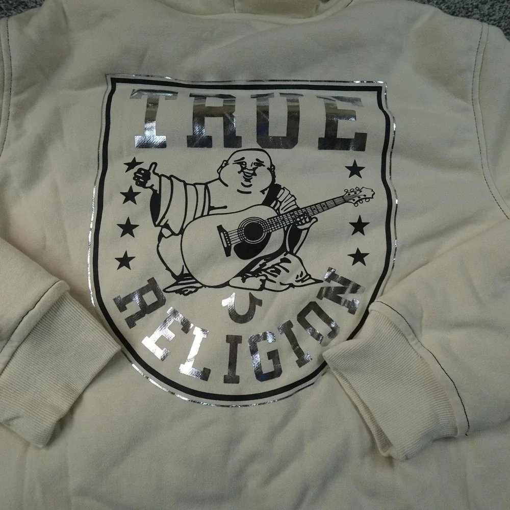 NEW True Religion Hoodie Mens M Beige Buddha Sherpa Full Zip Sweatshirt Jacket